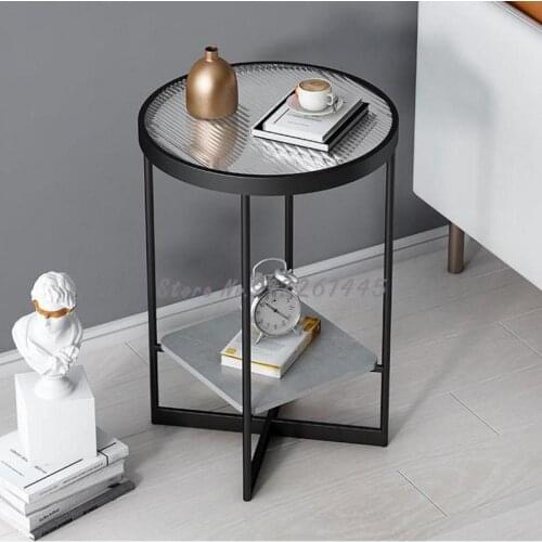 Net Red Living Room Sofa Edge A Few Light Luxury Modern Corner A Few Small Family Rock Plate Round Bay Window Glass Tea Table Sm