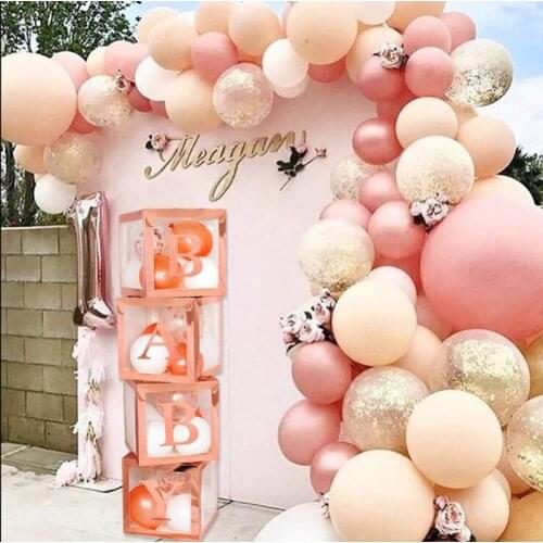 CYUAN Rose Gold Transparent Letter A-Z Box Custom Baby Name Balloon Box Girl Baby Shower Baby 1st Birthday Party Decorations