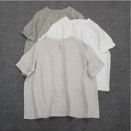 Loose and comfortable linen short clothes artistic linen top simple pullover small clothes for women 0614