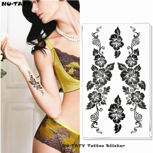 Nu-TATY Black Vine flower Temporary Tattoo Body Art Arm Flash Tattoo Stickers 17*10cm Waterproof Fake Henna Painless Tattoo