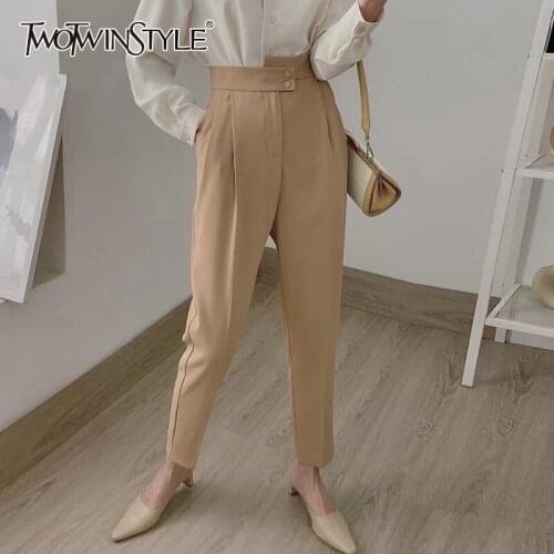 TWOTWINSTYLE Casual Irregular Trouser For Women High Waist Minimalist Solid Harem Pants Female New Clothing 2021 Spring Fashion