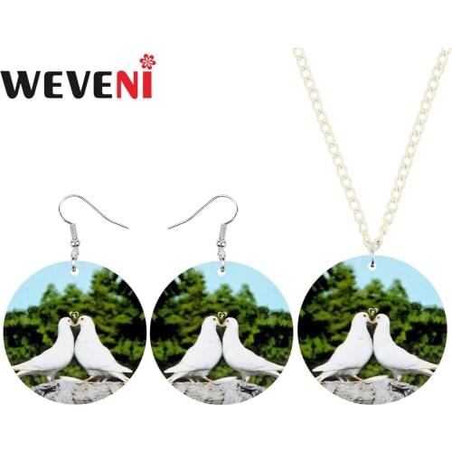 WEVENI Acrylic Round Lovely Peace Dove Jewelry Sets Animal Bird Earrings Necklace For Women Teens Kids Charms Gifts Decoration