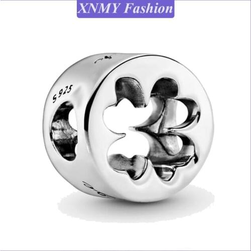 XNMY Hot Sale Silver Color Hollow Four Leaf Clover Charm Beads Fit Original Pandora Bracelet Bangle Lucky Jewelry Making DIY Gif