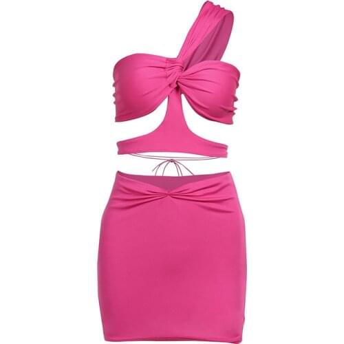 Quanss Y2K Women Halter Bandage Cut Out Tow Piece Set Sleeve Backless Crop Top And Drawstring Skirt Sexy Street Clubwear Outfits