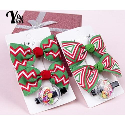 Yundfly 3pcs/lot Fashion Striped Print Ribbon Bows Infant Hair Clip Cute Princess Bangs Hairpin DIY Styling Tools Christmas Gift