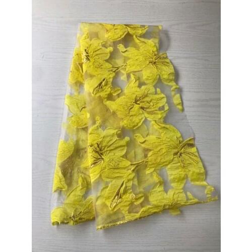 Yellow African Brocade Lace Jacquard Fabric 2021 Nigerian Floral Organza Cloth French Net Tulle Material For Sewing Dress QOJ3
