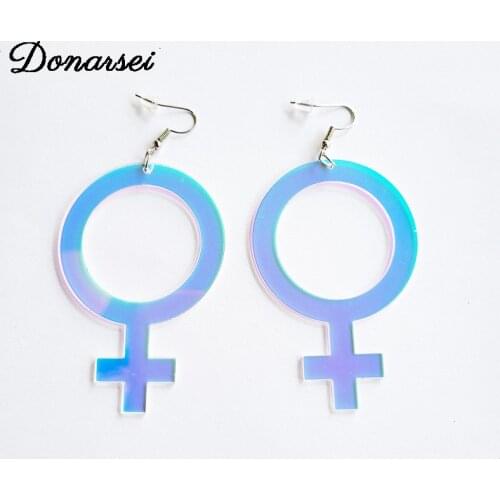 Donarsei Personality Laser Women Gender Symbol Drop Earrings Exaggerated Geometric Color Changing Dangle Earrings
