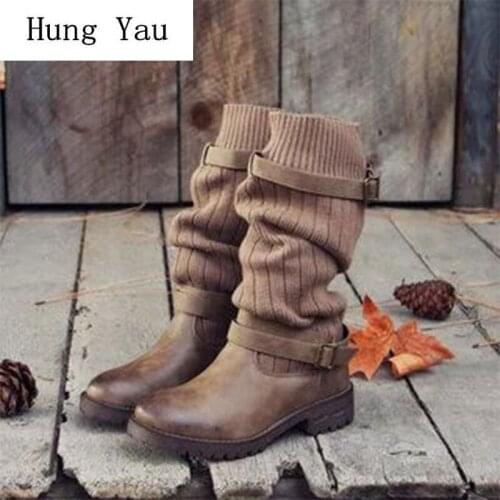 Women Snow Boots Mid-Calf 2018 Winter Buckle Strap Female Casual Shoes Woman Flat Fashion Lace Up Platform Plus Size 35-43