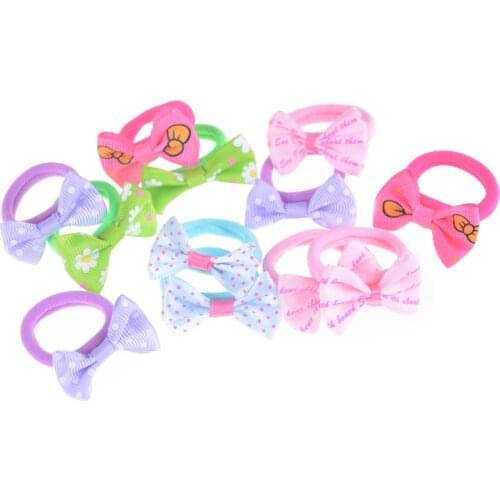10Pcs Cute Ribbon Hairbow Girls Hair Top Rope Hair Bow Baby Kids Hair Accessories happy