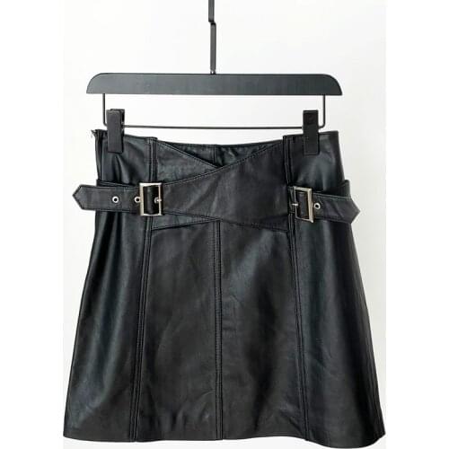 2020 New Leather Skirt In Autumn Winter Sheepskin Shows Thin A-line Skirt Leather Skirt V Waist Buttock Skirt