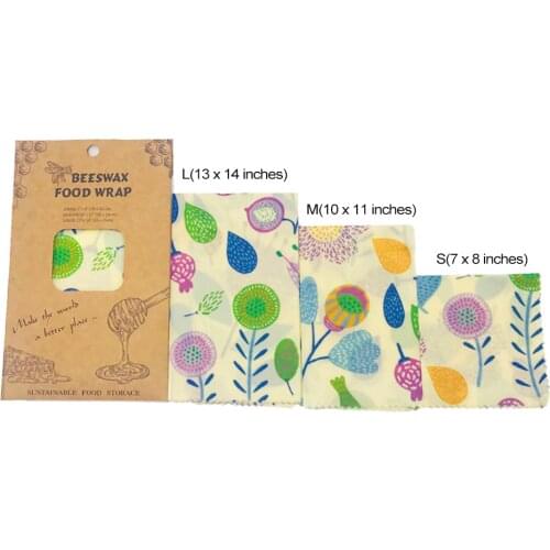 Purple Flower 3 PCS Beeswax Food Preservation Cloth Zero Waste Environmental Protection Organic Reusable Beeswax Preservation