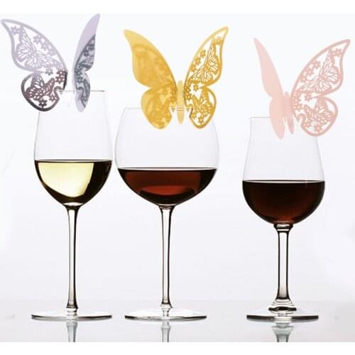 50Pcs/lot Hollow Butterfly Laser Cut Paper Place Card Escort Card Cup Card Wine Glass Card Name For Wedding Party Decoration