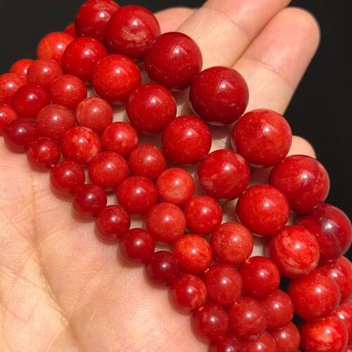 A+ Natural Stone Coral Red Jades Chalcedony Beads High Quality Loose Spacer Beads For Jewelry Making DIY Bracelet 6/8/10/12mm 15