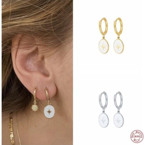 Aide 925 Sterling Silver Round Enamel Pendant Hoop Earrings Small Circle Loop Hanging Earrings For Women Girls Fine Jewelry Gift