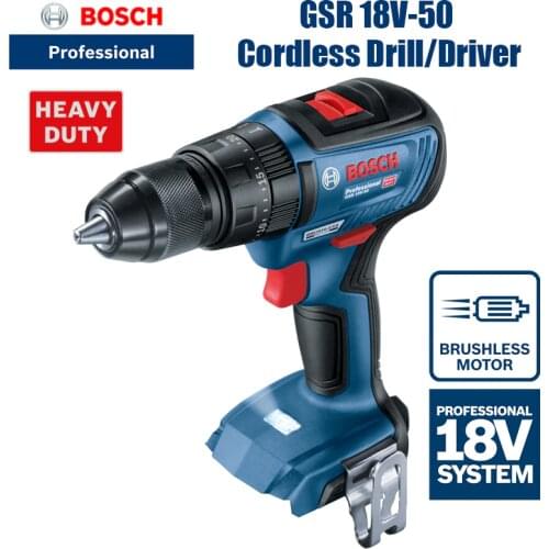 Bosch Cordless Drill GSR18V-50 Lithium Battery Screwdriver Cordless Drill Screwdriver Brushless Motor (Bare Metal)