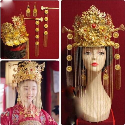 3 Designs Princess Bride Wedding Hair Tiara Hanfu Xiuhefu Hair Accessory for TV Play Lovely Swords Girl Long Tassel Hair Crown