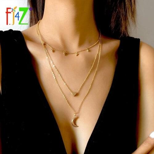 F.J4Z Statement Collar Necklaces Beaded Charms Heart Moon Pendant Necklace Womens Choker подвеска Summer Jewelry Gift 2021