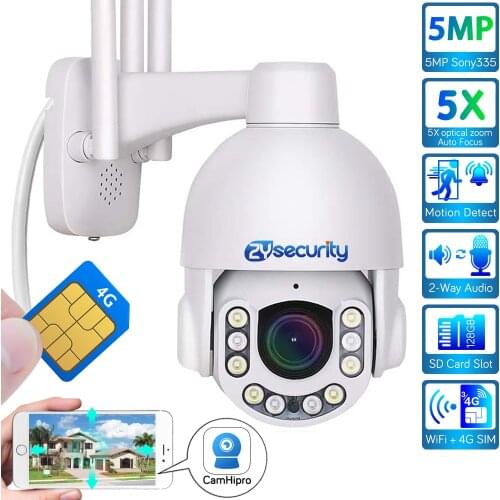 4G SIM Card IP PTZ Camera 5X Zoom Sony 5MP H.265 2Way Audio Dual-Light Speed Dome Network Camera Outdoor CCTV Video Surveillance