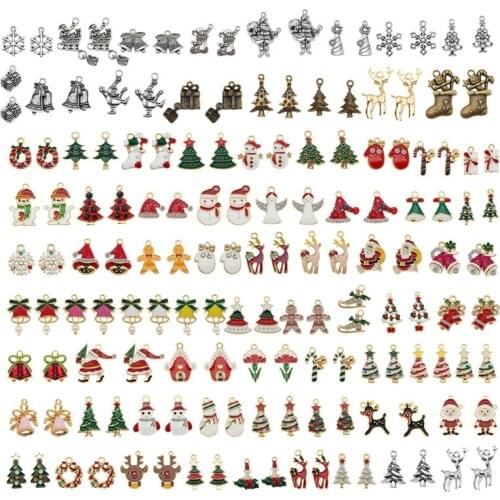 Julie Wang 20PCS Christmas Charms Mixed Enamel And Alloy Santa Claus Tree Bell Hat Snowman Pendant Jewelry Making Accessory