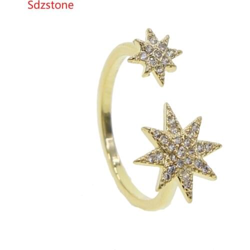 2020 Personality Crescent North Star Ring Lady Fashion Inset Zircon Crystal Star Open Adjustable Charm Women Ring Jewelry