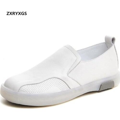 2021 New Autumn Genuine Leather Shoes Black White Sneakers Fashion Casual Shoes Comfortable Soft Sole Flat Shoes Women Sneakers