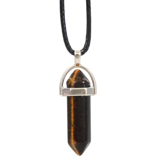 Miasol Trendy Real Raw Gem Stones Crystal Hexagonal Bullet Reiki Point Chakra Natural Stone Pendants Necklace Women Jewelry