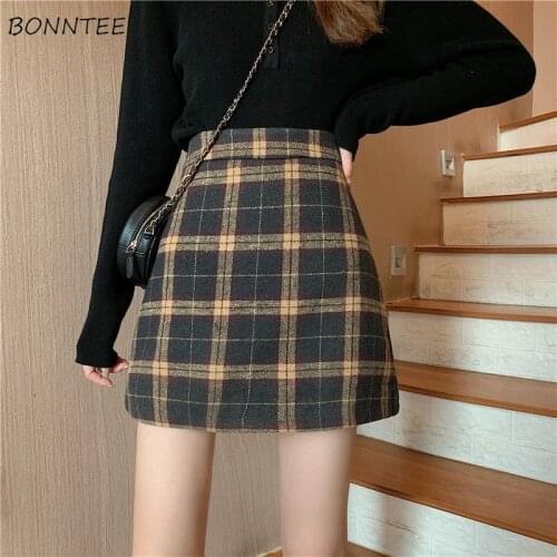 Mini Skirts Women Plaid Elegant Abdomen Slim Fashion High Waist Casual All-match Female Chic Autumn Temperament Korean Version