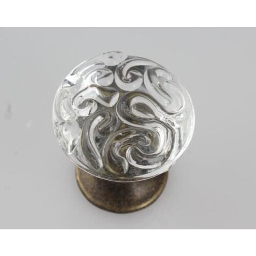 Fashion vintage clear acrylic furniture knob Clear pattern crystal drawer cabinet knob Bronze dresser door pulls kIitchen handle