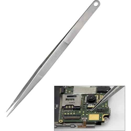 MTBest 18cm Tweezers Stainless Steel Pointed Tip Straight Electroplating Forceps Pliers for Nail Art Gem Decor Picking Hand Tool