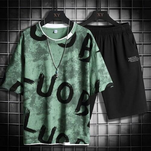 2021 Men Sets Casual Summer Men Sporting Tracksuit Printe T Shirt 2 Pieces Shorts Jogger Male Sports Suit Harajuku Streetwear