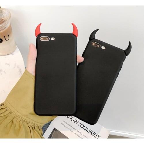 Soft Silicone Black Case Devil Horns Demon Angle Cover for iPhone 8 7 6 6s Plus 11 Pro X XS Max XR Fashion Phone Cases Fundas