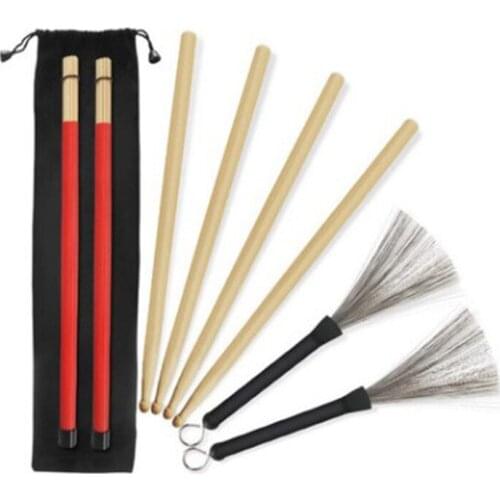 Drum Sticks Set,includes 2 pair 5A classic maple drum sticks,1 pair drum stick brush sticks,1 pair drum line retractable