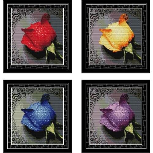 Joy Sunday Cross Stitch Kit Water Drop Rose Four Color Rose China Handmade Sewing Embroidery Kit European Style Home Decoration