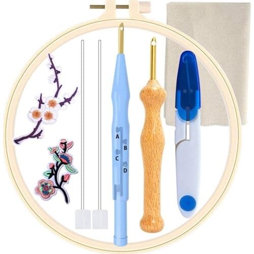 Punch Needle Tool Emebroidery Punch Needle Sets with Hoop for DIY Embroidery Kits for Lothing Pillows Rugs Wall Hanging