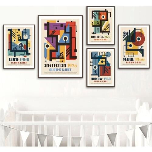 Wall Art Prints Abstract Geometric Moscow Rome Seoul Race Canvas Painting Poster Sports Competition Pictures Gym Game Home Decor