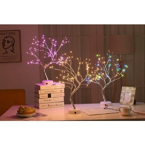 108 LED USB Table Lamp Copper Wire Christmas Fire Tree Night Light Table Lamp Home Childrens Bedroom Christmas Decoration