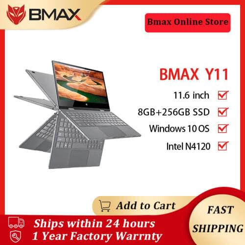 BMAX Y11 Laptop 11.6 Inch Quad Core Intel N4120 1920*1080 IPS Screen 8GB LPDDR4 RAM 256GB SSD ROM Notebook Windows10