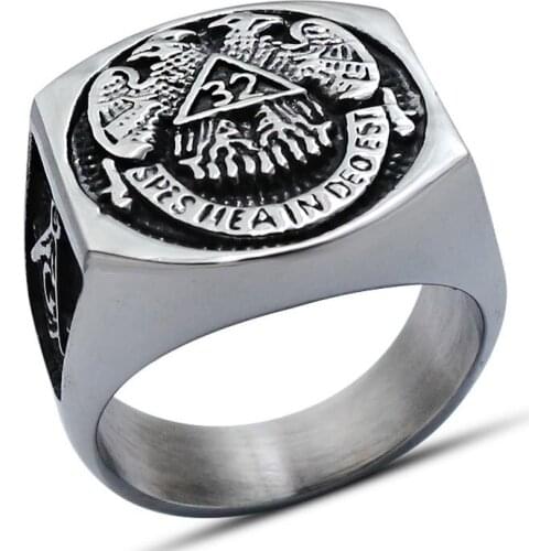 New mens ring stainless steel titanium steel double eagle masonic ring personality domineering jewelry wholesale