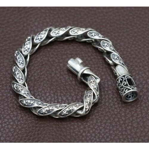 New solid s925 pure silver man bracelet retro Thai silver fashionable mens five-pointed star bracelet exquisite personality