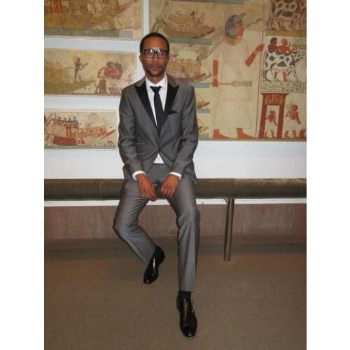 New Style 2017 groom suits Wedding Suit for Men Best man Suit Groom Tuxedo Grey Suits with Black Collar Jacket+Pants+Tie