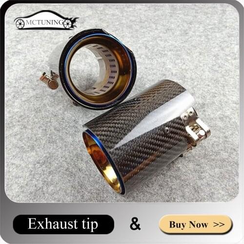 OD 3.6inch Glossy Blue Stainless Steel Exhaust Pipes Glossy Carbon Fiber Car Modified Muffler End Nozzle (1 pcs)