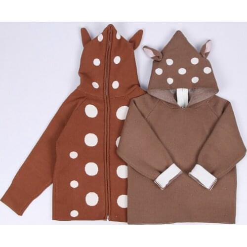 2021 Autumn Spring Christmas Sweater for girls Cartoon Ears Hooded Pullover Baby Boys Back Zipper Wool Tops Kids Clothes 12M-5T