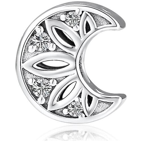 Fits for Pandora Charms Bracelets Moon and Stars Beads 100% 925 Sterling Silver Jewelry with Clear CZ Free Shipping