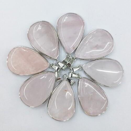 Natural Semi-precious Stone Drop Shaped Hemmed Pendant Natural Powder Crystal Agate Pendant Semi Finished DIY Necklace Pendant