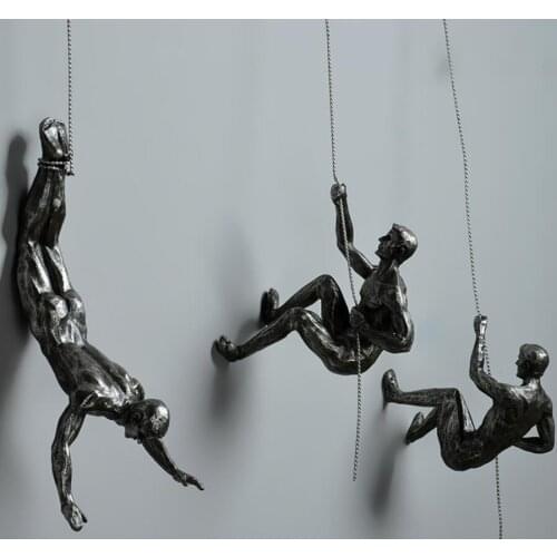 Industrial Style Climbing Man Resin Iron Wire Wall Hanging Decoration Sculpture Figures Creative Retro Present Statue Decor gift