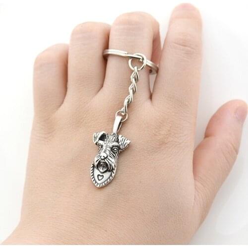 Retro Silver Plated 6 Style Schnauzer Old English Sheepdog Boxer Dogs Keychain Pet Dog Key Chain Keyring Bag Charm For Women Men