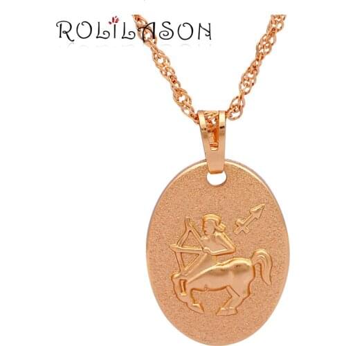 ROLILASON 12 Constellation Ovel Sagittarius design glittering golden tone Fashion Jewelry Necklace Pendants for gift LN0544s