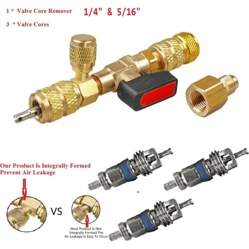 HVAC AC Valve Core Remover Dual Size 1/4" & 5/16" Port Installer Tool Auto Air Condition Refrigeration Tools