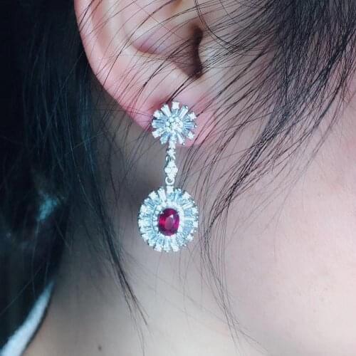 Natural And Real ruby earring gemstone Jewelry 925 sterling silver for women Earring Party Ring