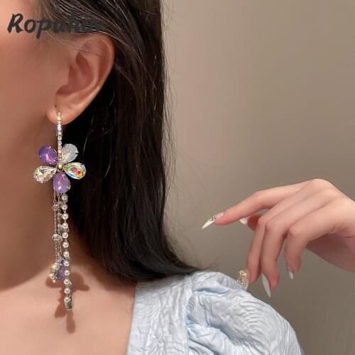 Ropuhov 2021 New 925 Silver Korean Fashion Jewelry Woman Gift Pearl Crystal Inlaid with Diamond Flower Earrings Bling Wholesale